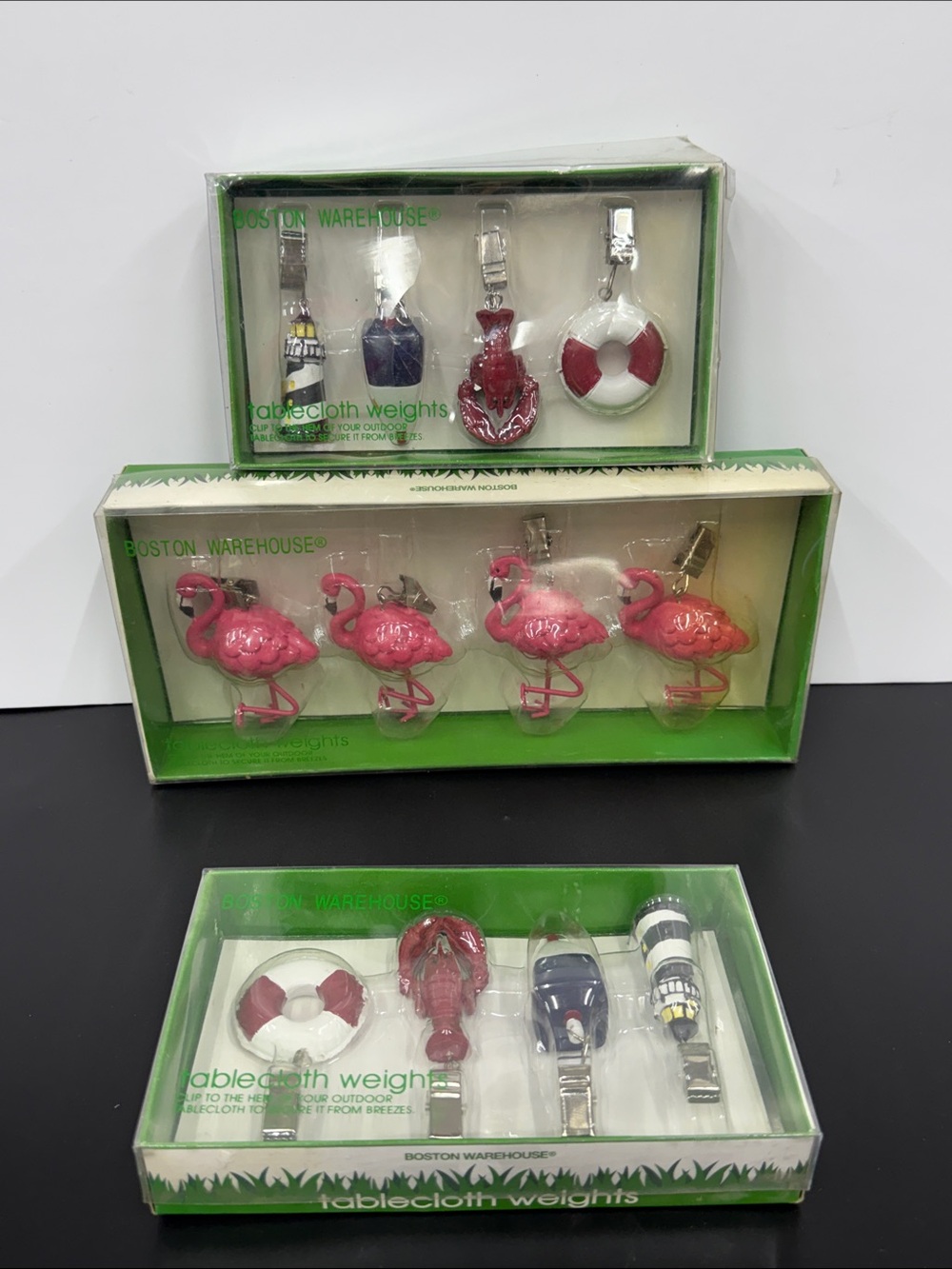 Vintage 2007 Boston Warehouse Pink Flamingo & Nautical Tablecloth Weights Set